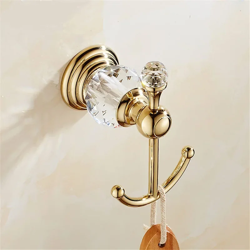 4 Pieces Gold Bathroom Accessories Sets Brass&Crystal Retractable Towel Bar Wall Mounted Paper Rack Bathroom Hardware Set 5