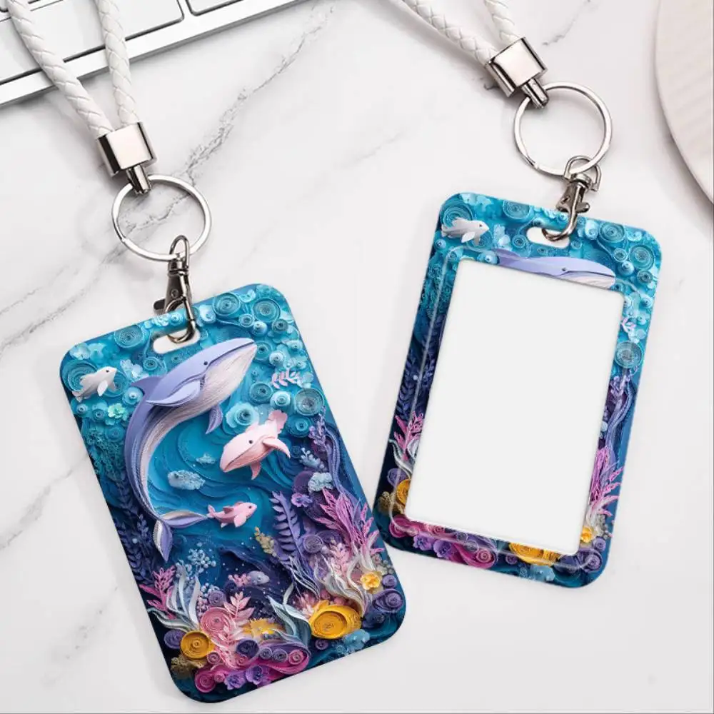 Paper Art Whale Family ID Card Holder Plastic Badge Case Holds 2 Cards For Doctor Nurse Student Staff ID Bank Access Card