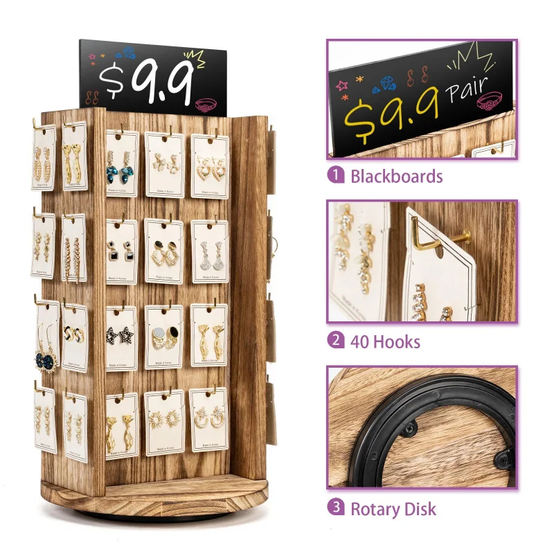 custom.Wood Rotating Jewelry Earrings Organizer Display Brown Showcase Stand With Adversitsing Board Luxury Jewelry
