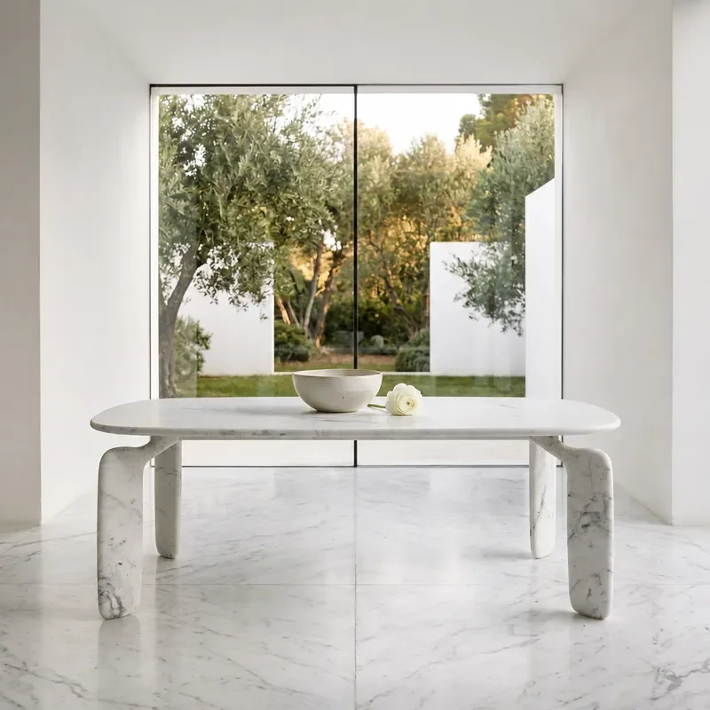Natural Marble Dining Table Italian Minimalist Large Villa Table