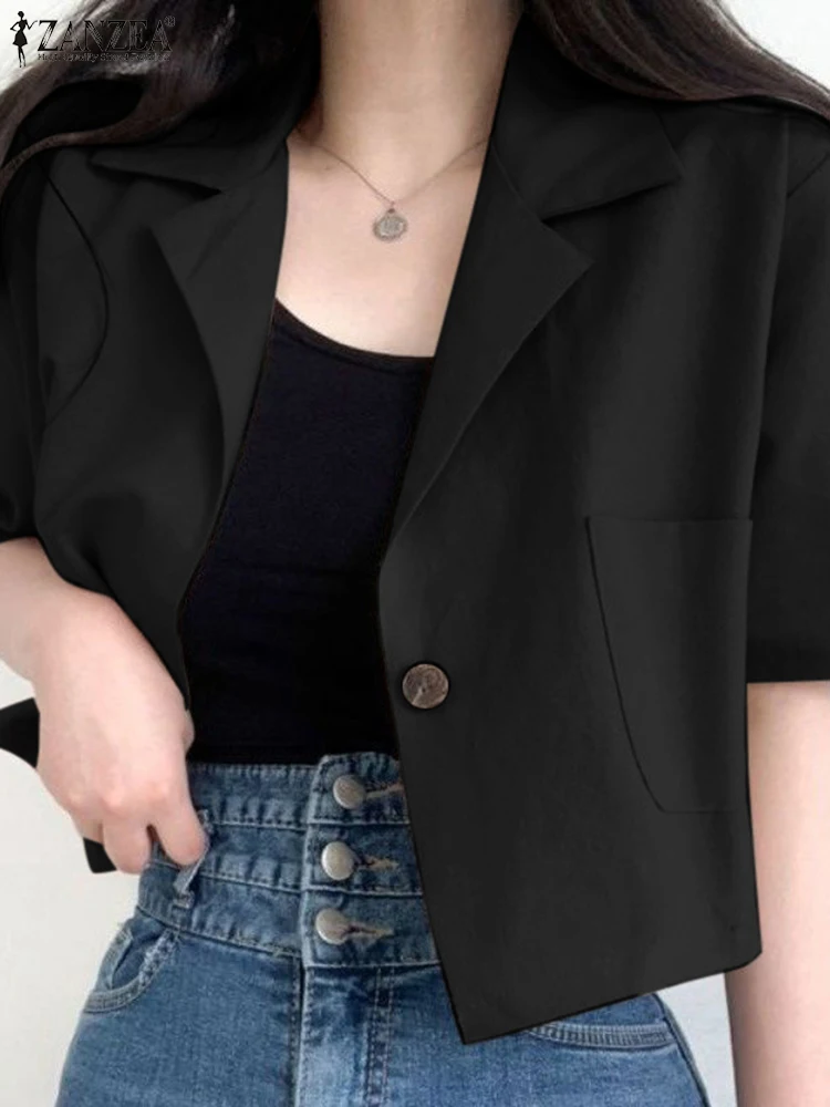 

Elegant Solid Thin Coats Women Summer Blazer 2023 ZANZEA Casual Half Sleeve Outwear Female Single Button Overcoats Tunic Tops