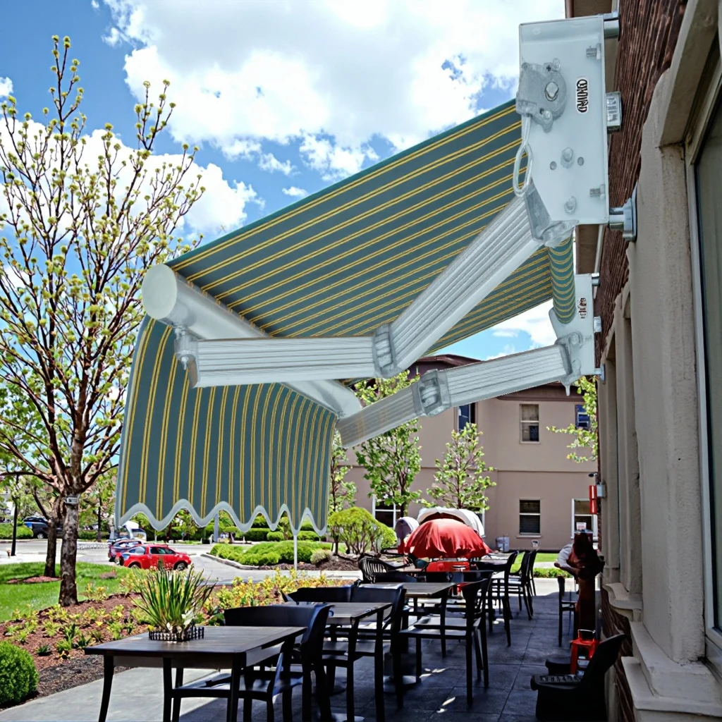 Aluminum Alloy Retractable Canopy Coffee Shops Outdoor Balconies Manual Folding Arm Sunshade Polyester UV
