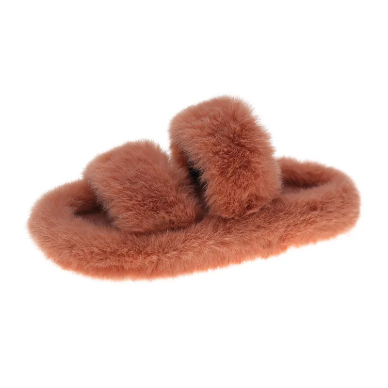 2023 Winter Keep Warm Women Fur Furry Slippers for Home Fluffy Soft Indoor Slides Thick Flats Heel Non Slip Indoor House Shoes