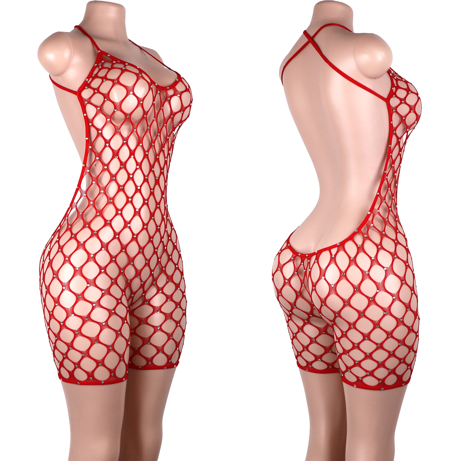Rhinestone Mesh Shorts Oversized Net Stage Wear Exotic Stripper Outfit Sexy Nightlife Performance Costume Club Apparel Fashion