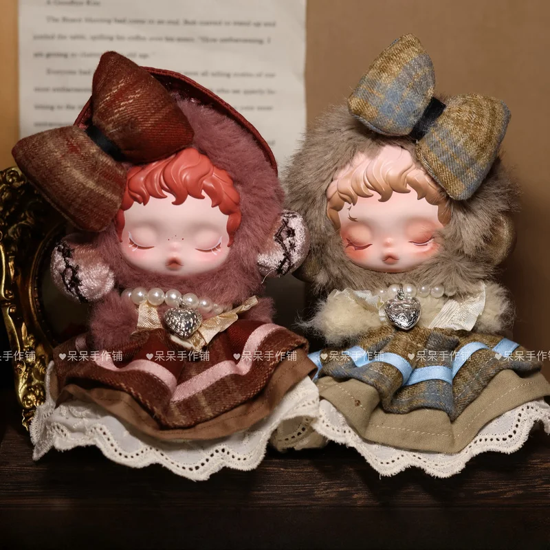 

Одежда для кукол, подходящая для Skullpanda 3,0, без рукавов, театральная кукла, одежда, аксессуары для кукол, ретро клетчатый комплект Mumu Zhan, окрашивание