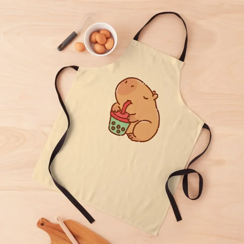 

Cute capybara drinking boba tea , bubble tea Apron Kitchen Supplies Idea Goods Kitchen Supplies Art Apron