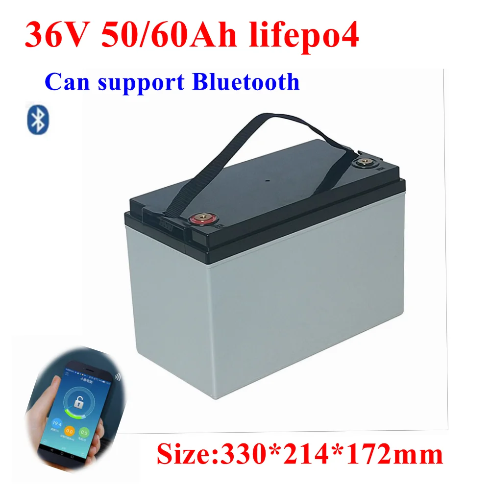 

waterproof 36V 60AH Lifepo4 36V 50Ah lithium battery with BMS for 1500W scooter bike Tricycle Solar golf cart +10A charger