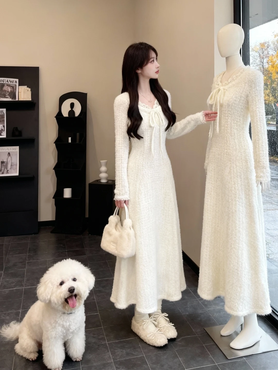 

Ladies Knitted Dr Casual Sle Autumn Winter New Design Lazy Faion Slimming Long Skirt Polyester Fiber Zipper Opening