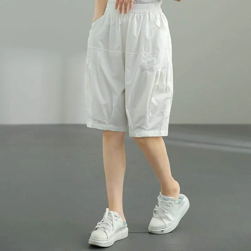 

Solid Shorts Summer Sale Elastic Waisted Casual Five-point Trousers Vintage Workwear Korean Style Lantern Pants Women Clothing