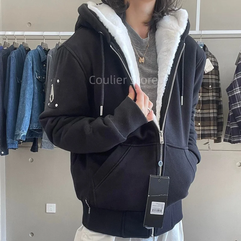 Canadian men women cashmere jacket thick warm jacket white black wool fleece jacket hooded sweatshirt down jacket