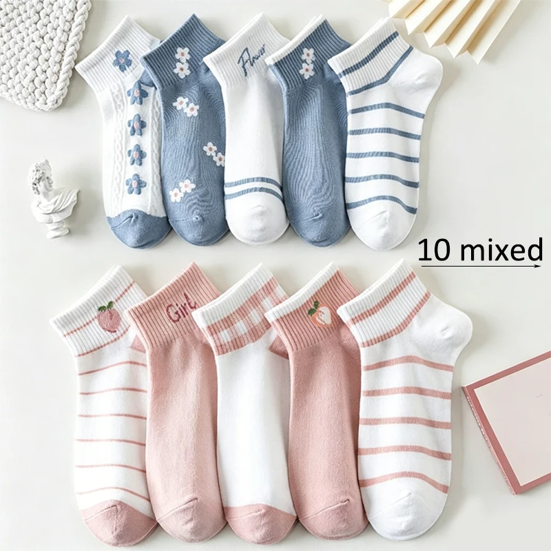 Two Models PinkBlue White Scheme Color Scheme Designs Aesthetically Pleasing Bare Socks Fashionable Accessories Cute Short Socks