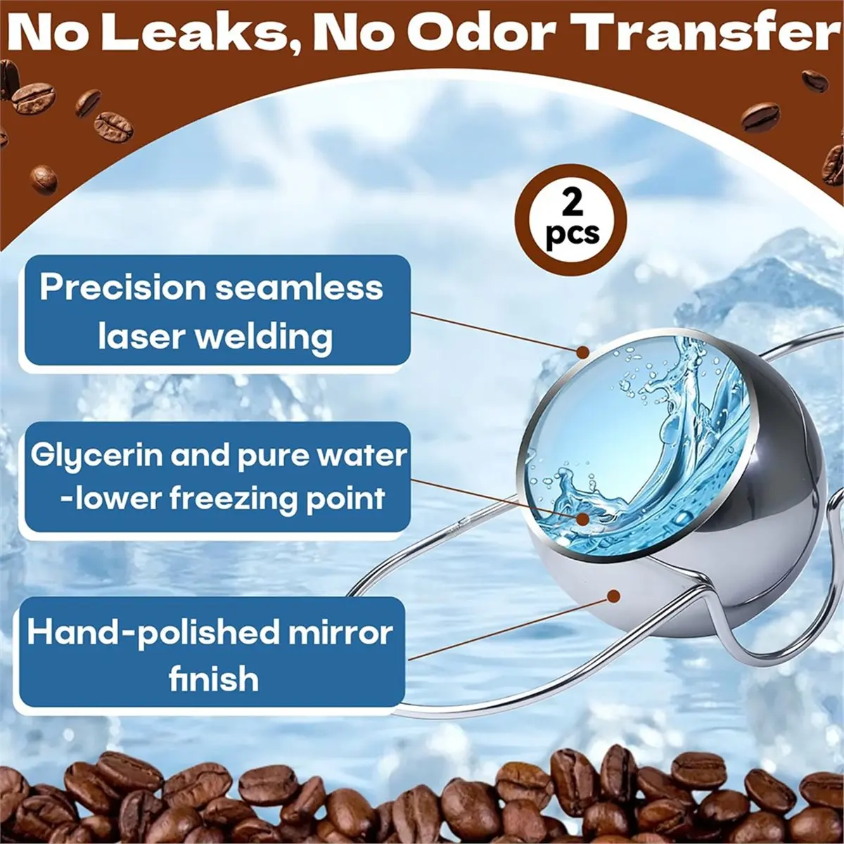 (A02R) Lot de 2 boules de refroidissement pour expresso, en acier inoxydable, parfaits pour l'expresso et le café glacé