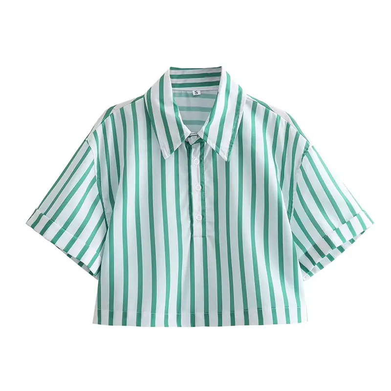 

Striped Blouse Short-Cut Turn-Down Collar Loose Casual Sexy Versatile Stylish Elegant Blouses Cute Clothes Ladies Tops Lady
