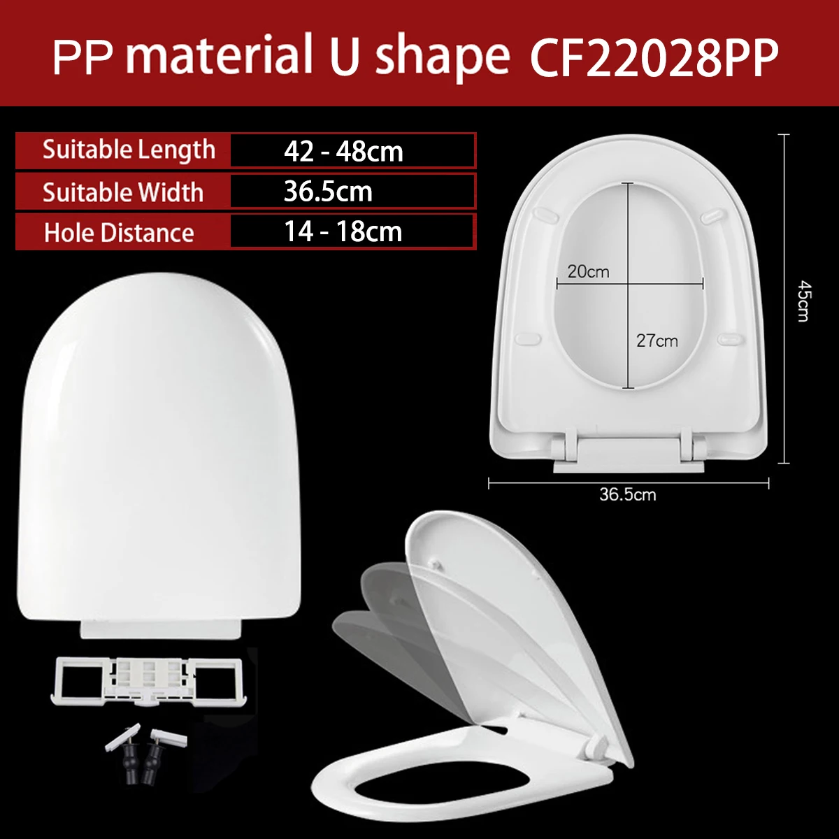 

Universal U Shape Elongated Slow Close WC Toilet Seats Cover Bowl Lid Top Mounted Quick Release PP Board Soft Closure CF22028PP