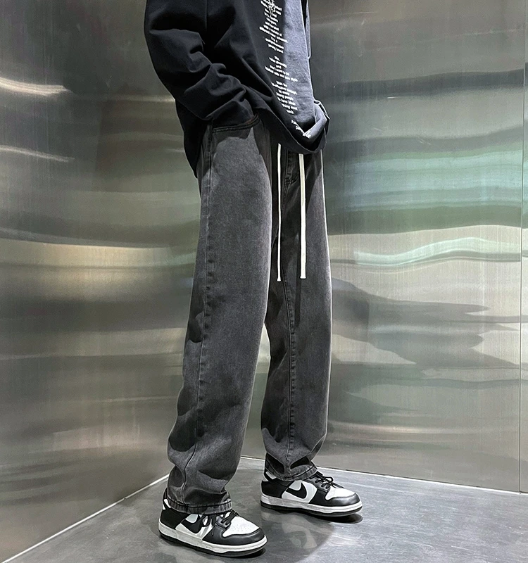 

Men's Fce Lined Straight Leg Jeans Trendy Autumn Winter Warm Wide Leg Loose Fit Casual Youthful Sle Thi Denim Jeans