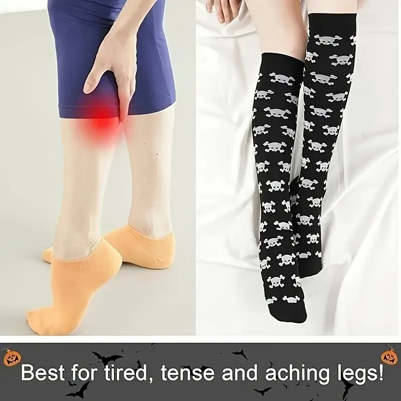 1/4 Pairs Men Women Compression Socks Fashionable Print Suitable Running Hiking Cycling Sports Compression Socks on the Knees