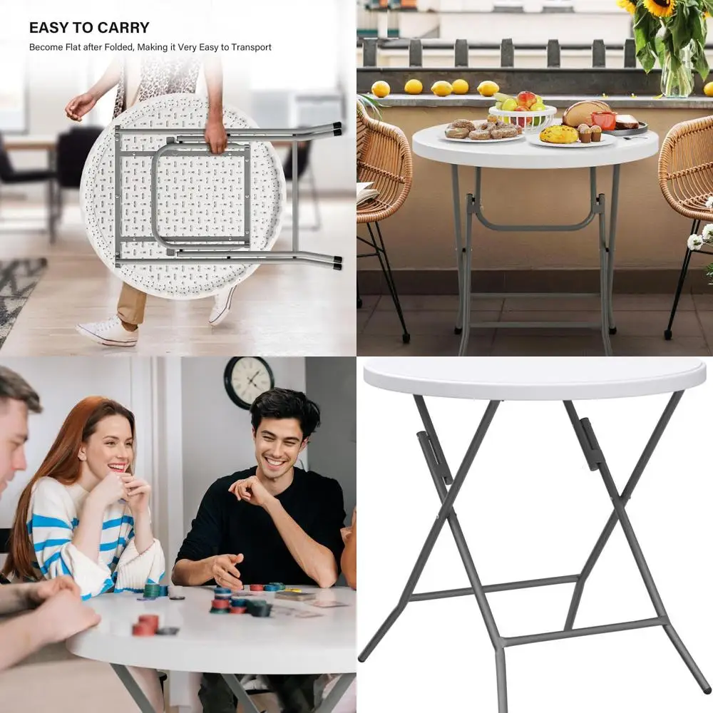 

Белый 32 круглый складной пластиковый банкетный стол, портативный для кухни, уличных вечеринок, свадеб, 1 упаковка