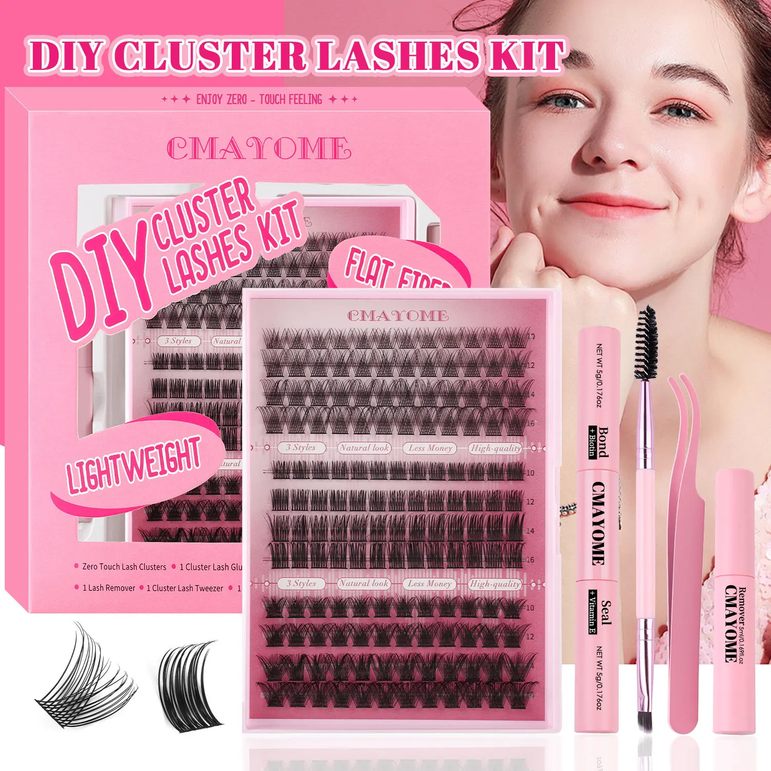 

Hot-selling False Eyelash Extension Set 148 Clusters Mixed and Matched Stems Natural Dense Curled C-song Segmented Eyelashes