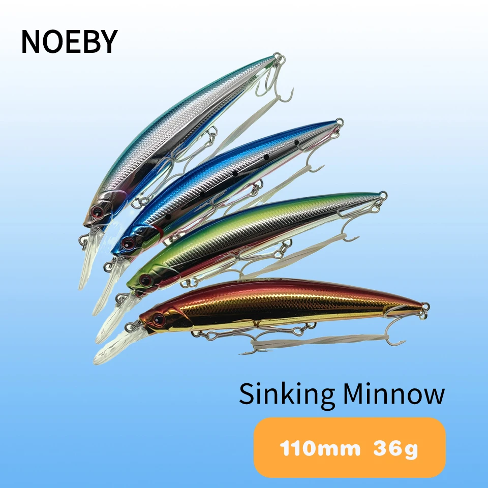 

Noeby Heavy Minnow Fishing Lure 110mm 36g Sinking Electroplating Jerkbait Artificial Hard Bait for Seabass Tackle Fishing Lures