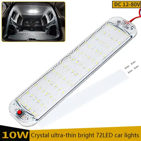 Interior LED Strip Light Com Interruptor, Lâmpada Interior Do Carro, Iluminação Do Telhado, Camper, Ônibus, Motorhome, Barco, 72 LEDs, 12V-80V