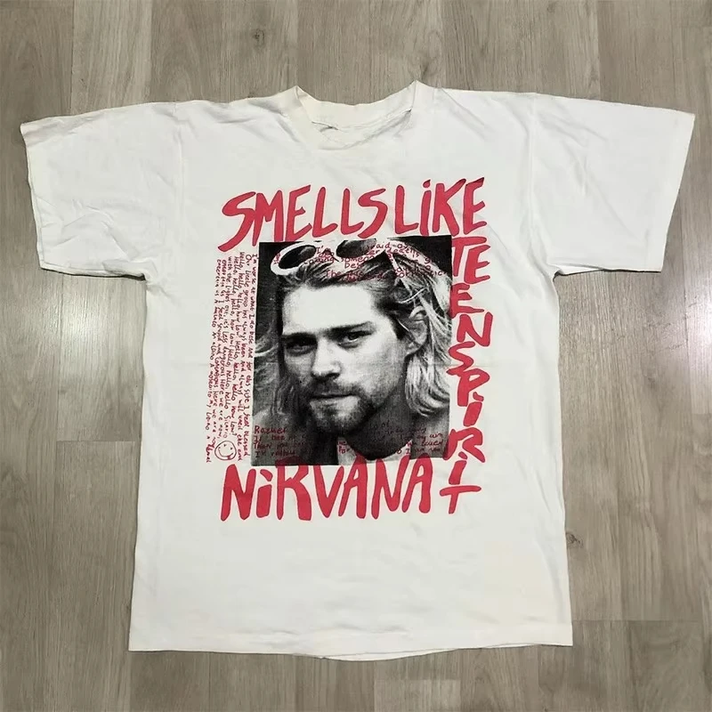 Camiseta de Manga Curta Unissex Estilo Americano High Street com Estampa de Kurt Cobain e Shot Walcott Ke I Like, Restaurando Tradições Antigas