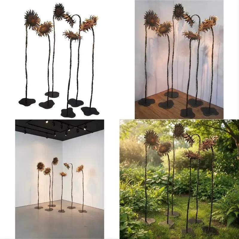 Modern Welded Iron Sunflower Sculpture for Garden and Outdoor Decor