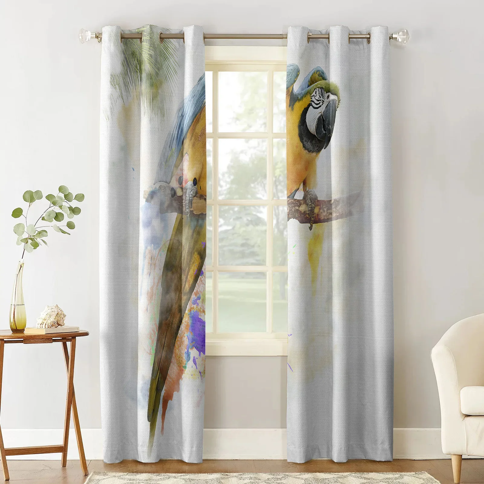 Parrot Animal Leaf Speckled Cloud Window Screen Printed Design Office Indoor Window Curtains Kitchen Curtain Home Drapes