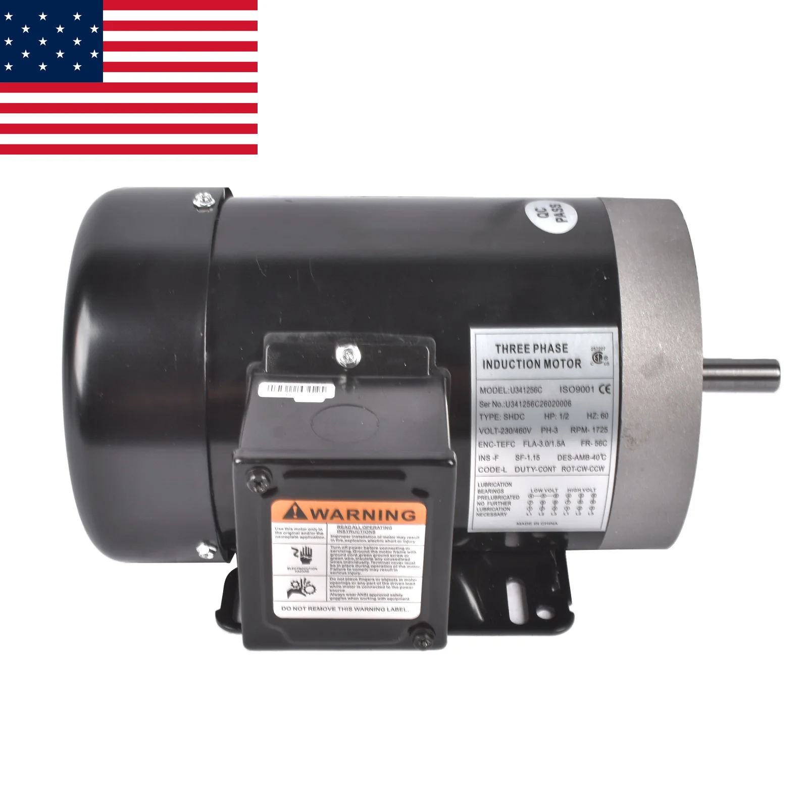 AP03 New MA0505E AC Motor with Base, 1/2HP, 1725RPM, 3PH, 206-230V/460V, 56C/TEFC