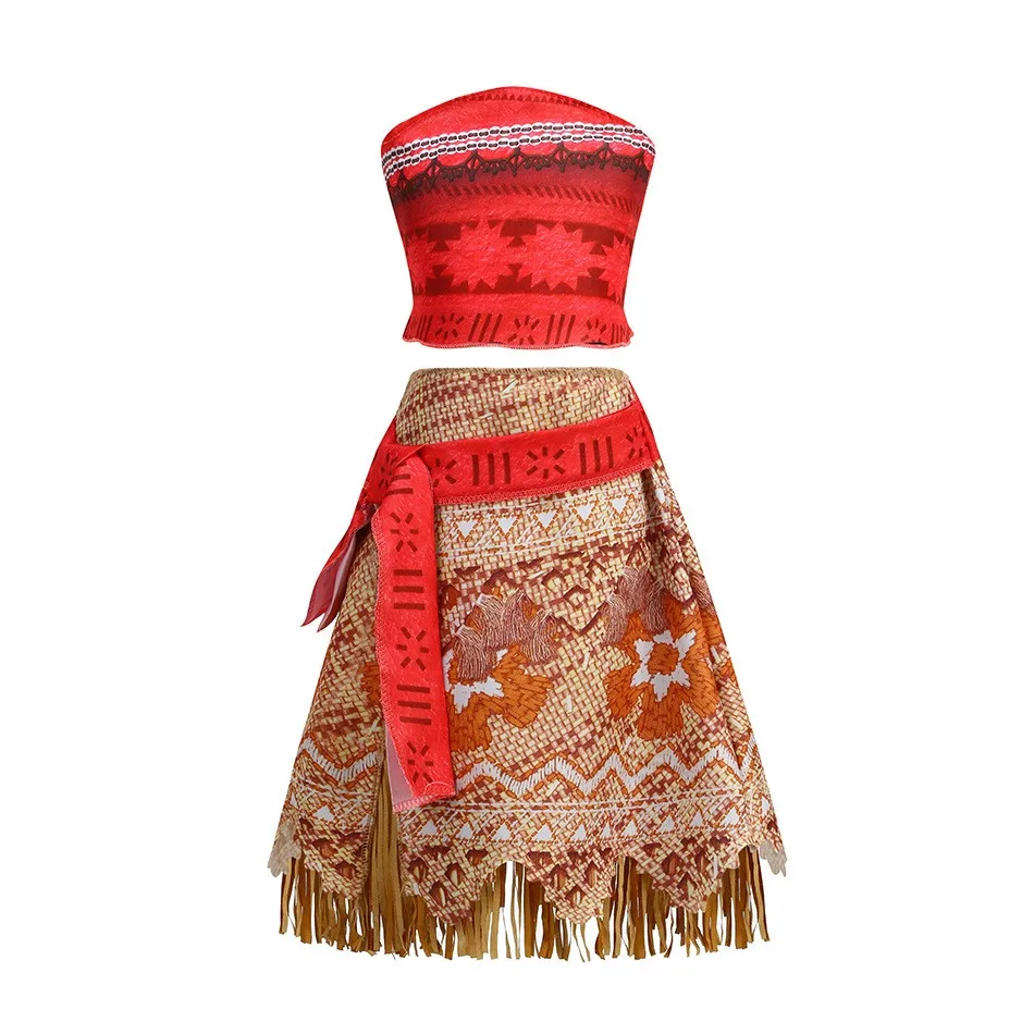 

Halloween Carnival New Moana Short Sleeves Dress for Girl Cosplay Moana Princess dress Toddler Vaiana Cute Two Piece Set