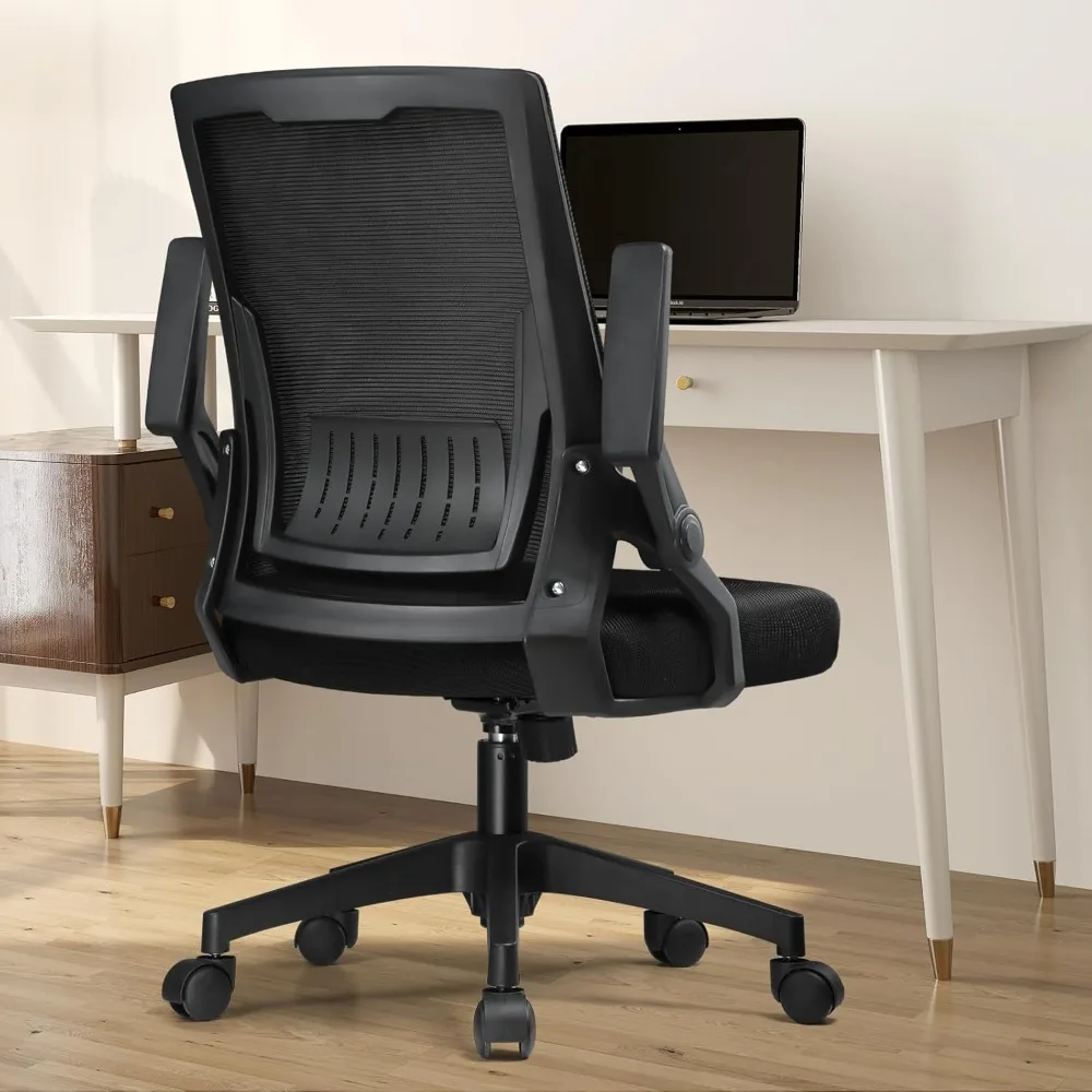 Office Chair with Flip-up Armrests Ergonomic Computer Desk Chair with Wheels Adaptive Lumbar Support Swivel Tilt Foldable