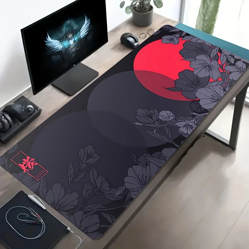 

Dark flower red moon patternmouse pad, , non-slip,Game Table Mats XXL Rubber Anti-slip Gaming Keyboard Mousepads Long Desk Pads