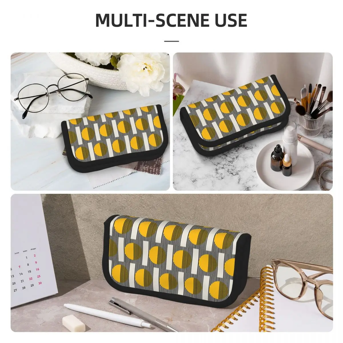 Bauhaus Exhibition Print, Wall Art Yellow Circle Wall Dec Pencil Case Pen Box Pencil Bag Stationery Supplies Pen Holder Bag