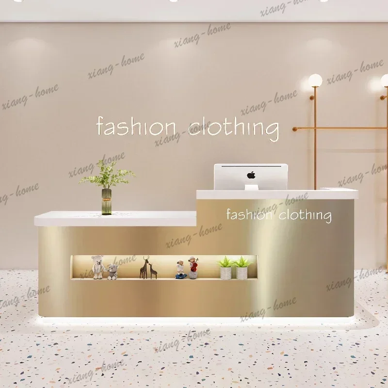 LS.Nordic Modern Commercial Beauty Salon Nail Salon Small Bar Reception Desk Stainless Steel Clothing Store Checkout Page Simple