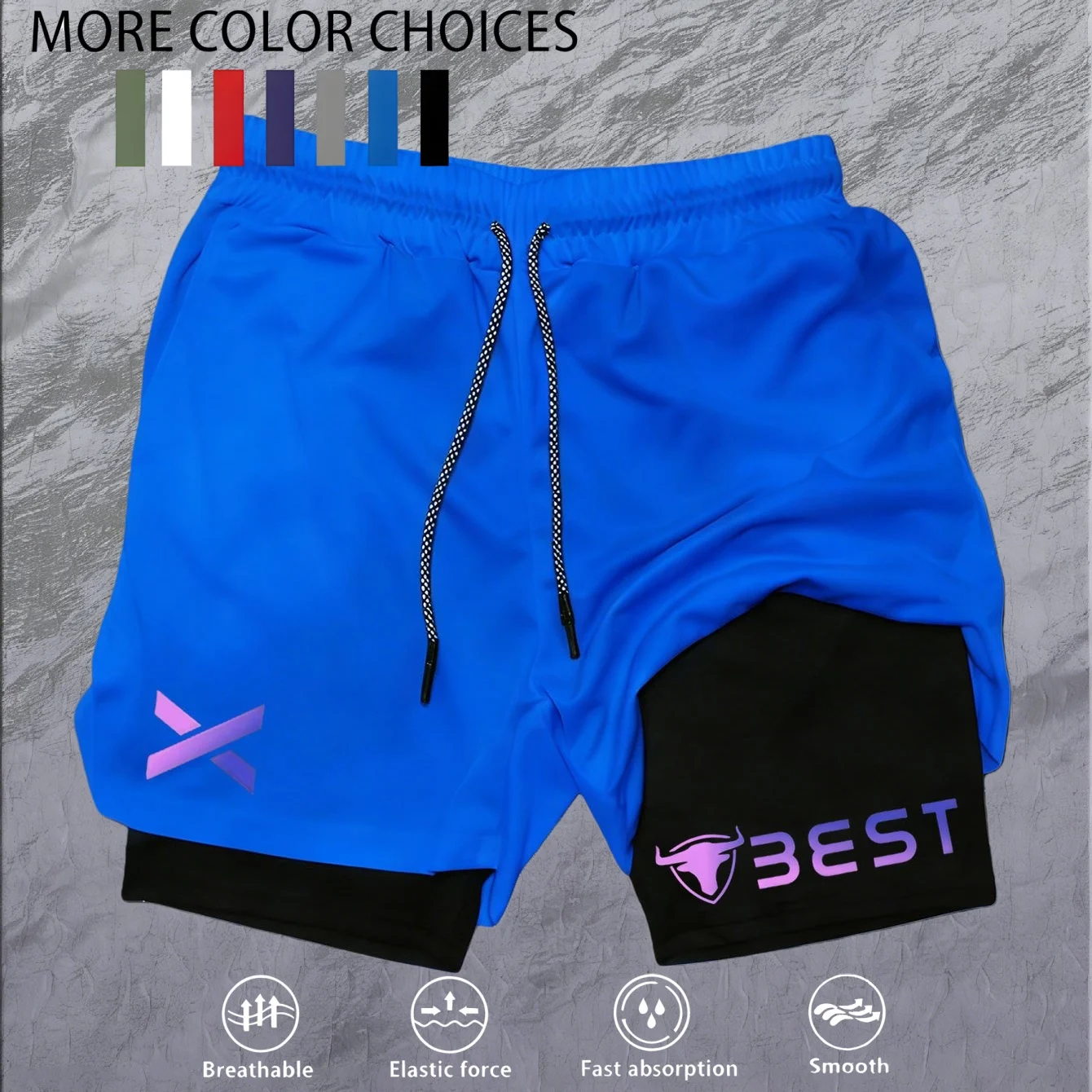 Men's Double Layer Fitness Shorts Men Fitness Gym Training 2 in 1 Sports Shorts Quick Dry Workout Jogging Double Deck Summer