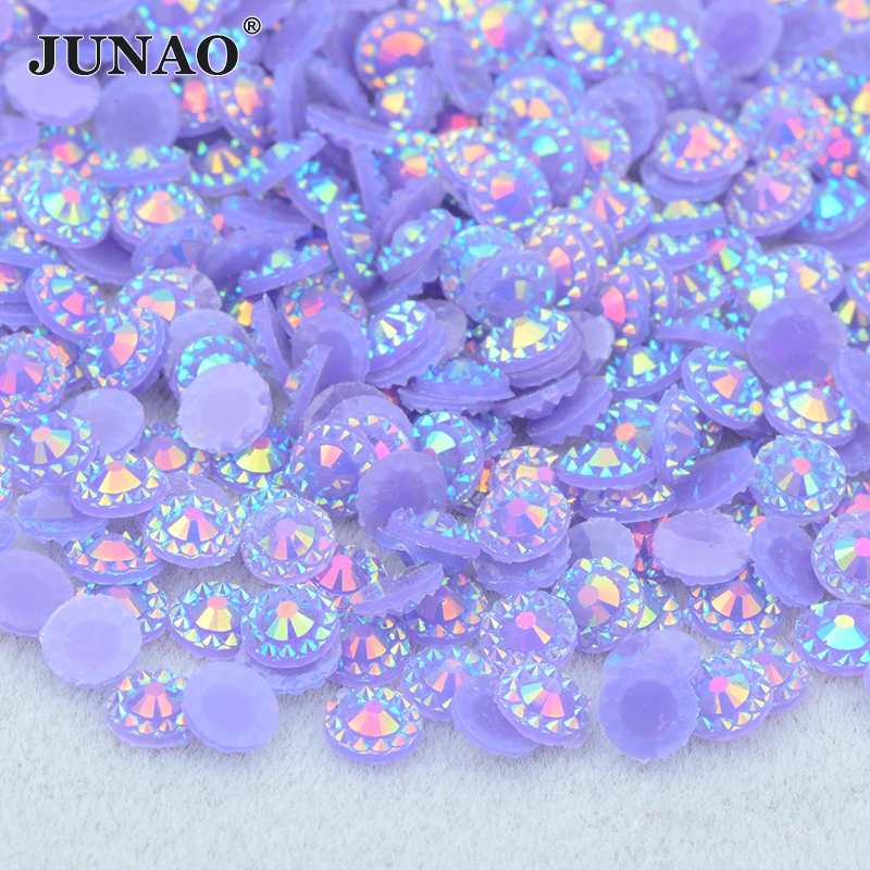 JUNAO 4mm 5mm 6mm Pink AB Round Flower Rhinestone Nail Crystal Strass Flatback Resin Stones for DIY Clothes Jewelry Crafts