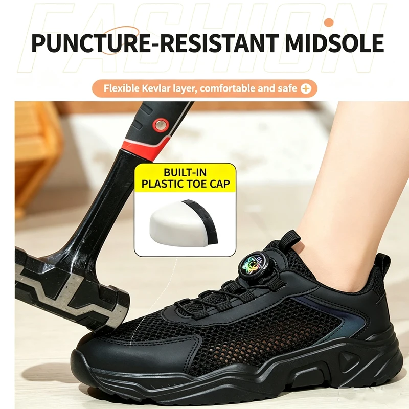 Women's Flat-Toe, Lightweight, All-Season, Breathable, Impact-Resistant, Summer Insulated Soft-Soled Work Shoes