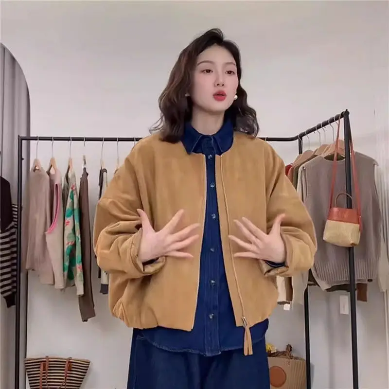 

Женская куртка из искусственной замши с тыквой, осенне-зимняя модная универсальная утягивающая верхняя одежда, женское пальто из полиэфирного волокна