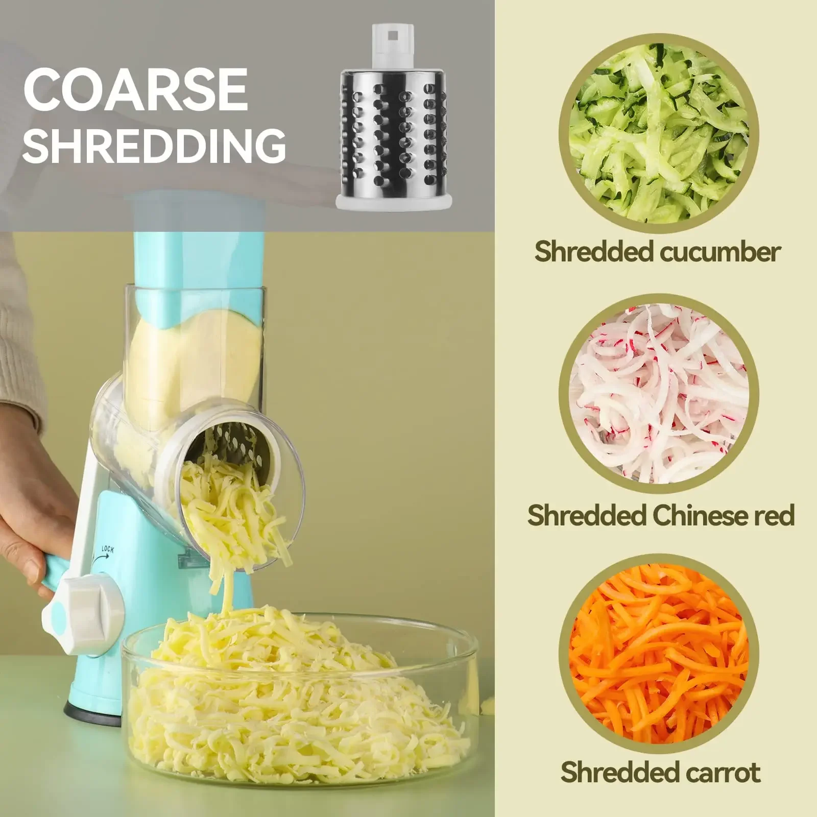 3 in 1 Stainless Steel Manual Drum Slicer, Kitchen Rotary Grater, Vegetable, Nut and Chocolate Food Chopper Rotary Cheese Grater