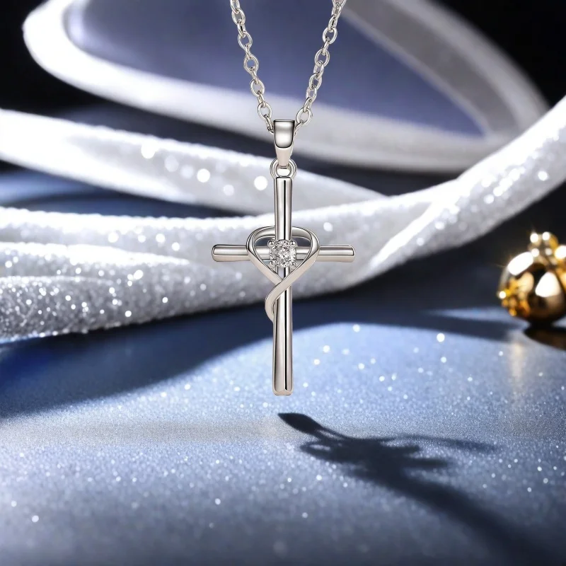 2026 New Cross Love Light Luxury Versatile Jewelry Wholesale Europe and America Beating Lucky Heart Necklace for Women