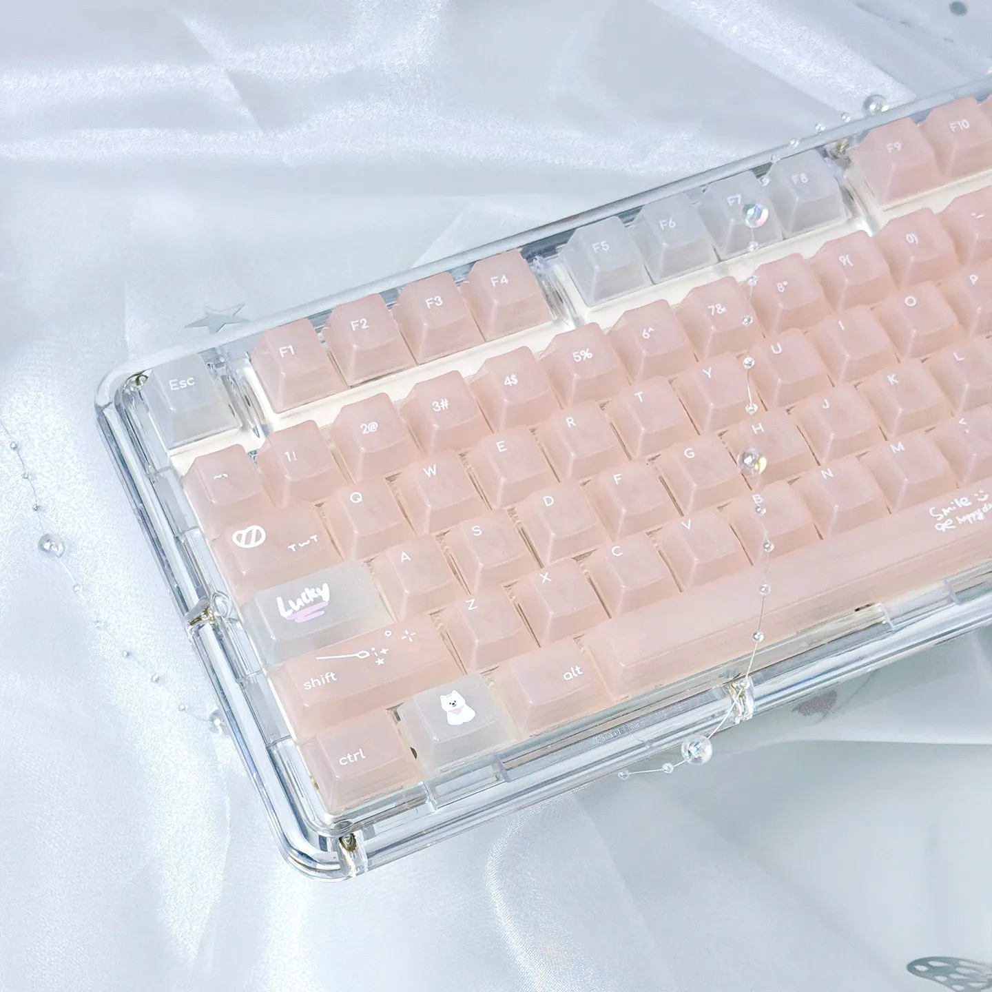 Blue White/Pink Keycaps PC Mist Transparent Mechanical Keyboard Keycaps UV Printing Customized Magnetic Shaft