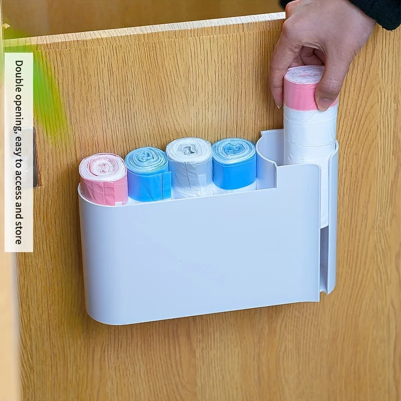 قطعة واحدة من منظم أكياس القمامة المزدوج المثبت على الحائط مع نافذة شفافة - صندوق تخزين باب خزانة المطبخ البلاستيكية ABS #2