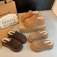 Women's Slippers Wedge Heel Flannel Cover Toe Women's Mules Leisure Outdoor New 5cm Internal Height Big Head Zapatillas De Mujer