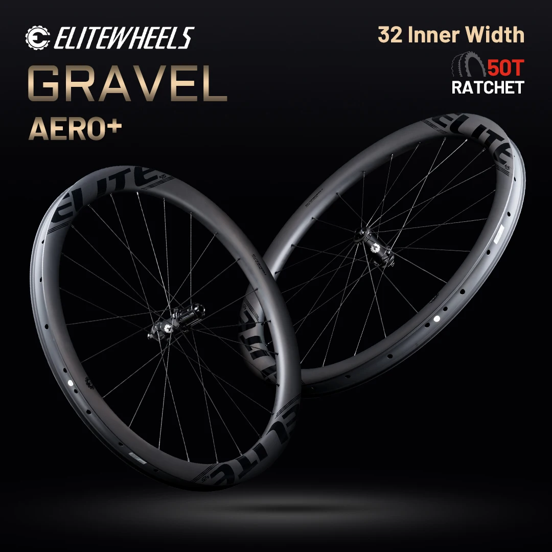 

ELITEWHEELS Newest Aero+ Gravel Wheels With Wing 20 Spokes 32mm inner Width Carbon Wheelset Ratchet System 50T TPI bearing Hub