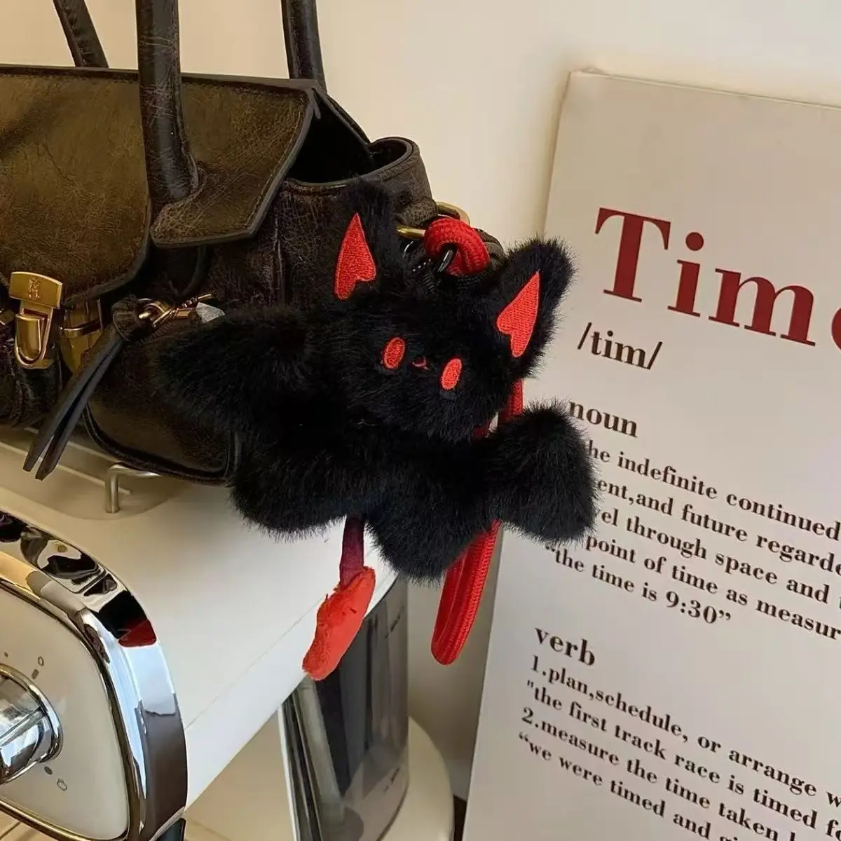 Little Devil Plush Bat Doll Keychain Room Decor Soft Bat Keychain with Wings Red Eyes Animal Cute Bat Keyring Halloween Gifts
