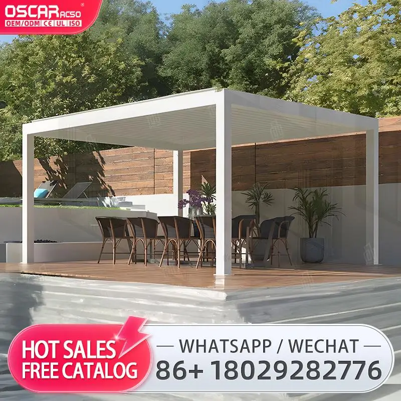 

Rainproof Aluminum Canopy Louver Roof Electric Opening Bioclimatic Patio Gazebo for Garden Patio Yard pergola