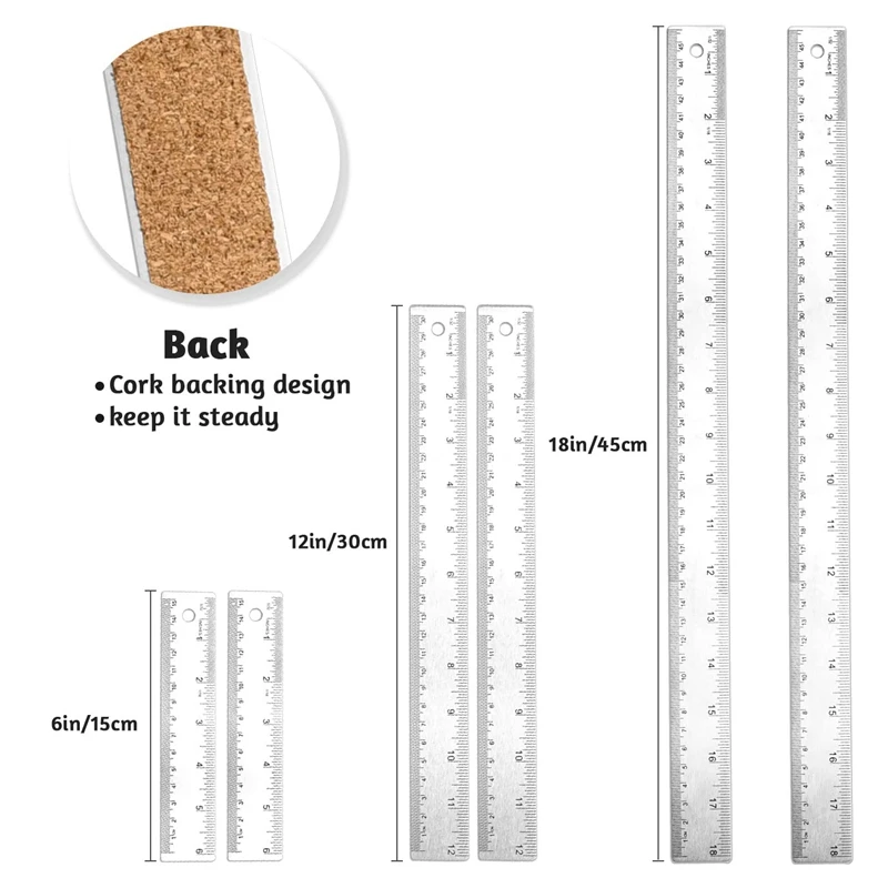 Metal Ruler 3 Pieces Stainless Steel Ruler With Cork Backing Non Slip Straight Edge Metal Ruler For Office School Work
