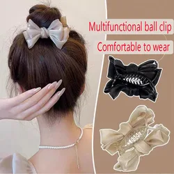 1/2 Bow Grips Elegant Double Mesh Ball Head Back High Ponytail Hairpin Hair Accessories For Ladies And Girls