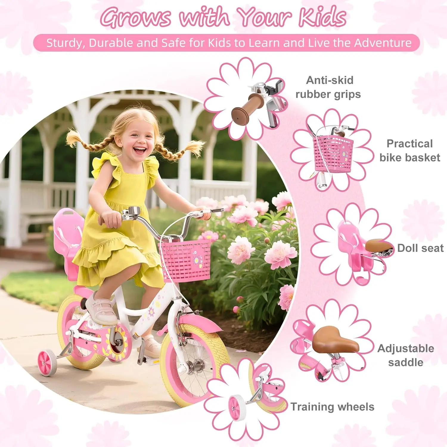 Meisjesfiets voor peuters en kinderen van 2-12 jaar oud, 12 14 16 inch kinderfiets met zijwieltjes en mand