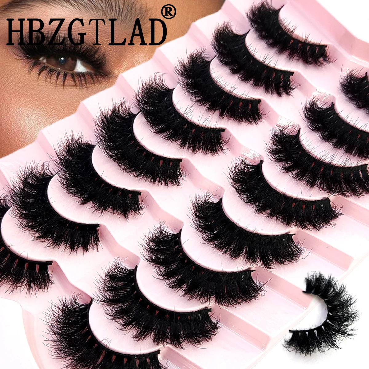 HBZGTLAD 5/8 pares de pestañas de visón a rayas rusas naturales pestañas postizas 3D volumen pestañas postizas onduladas extensiones de pestañas maquillaje