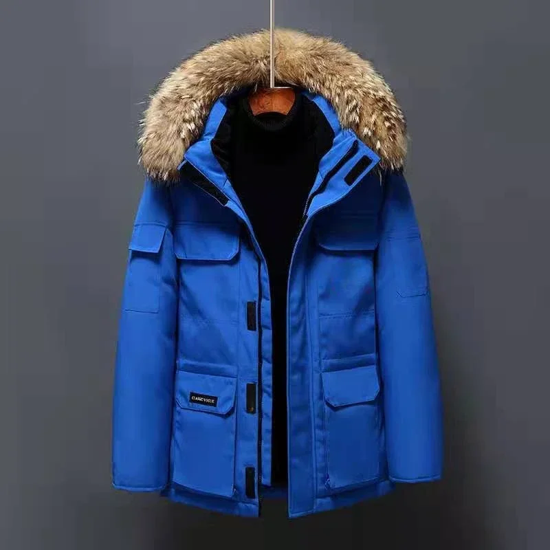 Abrigos de plumón de pato con cuello de piel con capucha para hombre, chaquetas largas de alta calidad para hombre, chaquetas cálidas a prueba de